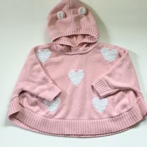 Baby Gap Girl Toddler Hoodie Sweater Poncho Pink Bear Heart Size 3